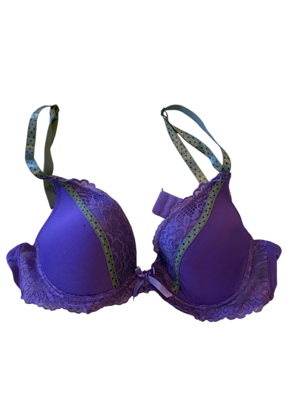 Purple and Gray Bra with Polka Dots and Lace | Size 34B